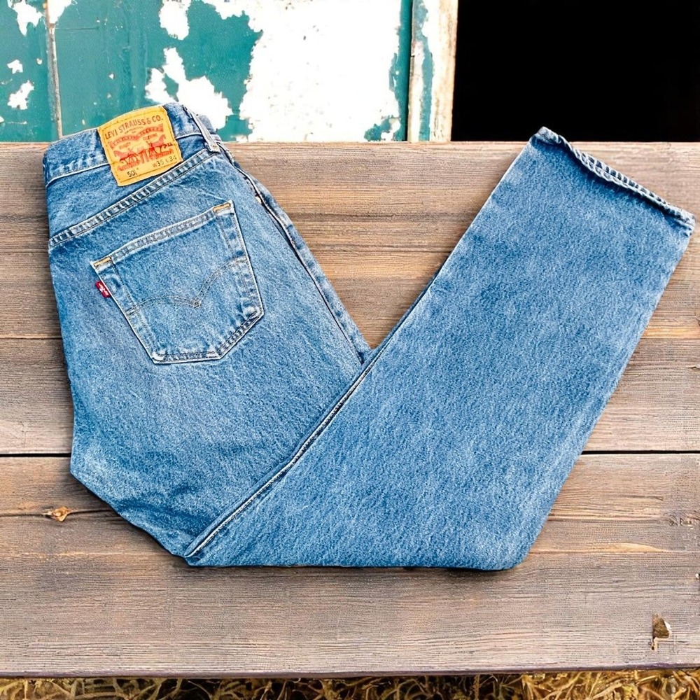 Levis 501 Original Button Fly Jeans Mens 35x34 Actual 32x30 Stonewash Blue Denim
